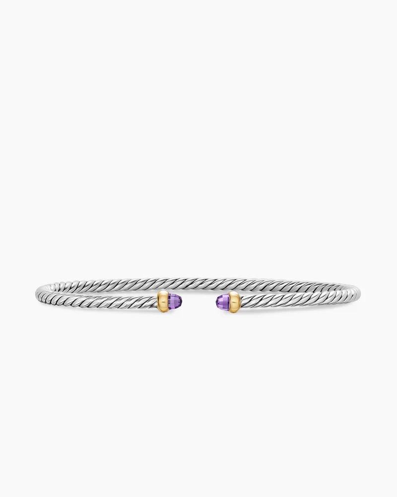 David Yurman Micro Cable Flex Bracelet in Sterling Silver with 14K Yellow Gold and Pearls, 2.6mm