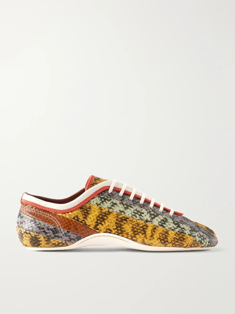 Striped Snake-Effect Leather Sneakers