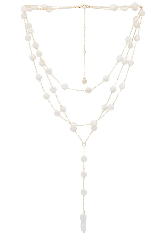 Pearl Coin Layered Lariat Necklace