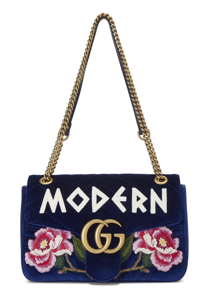 Blue Velvet GG Marmont Modern Shoulder Bag