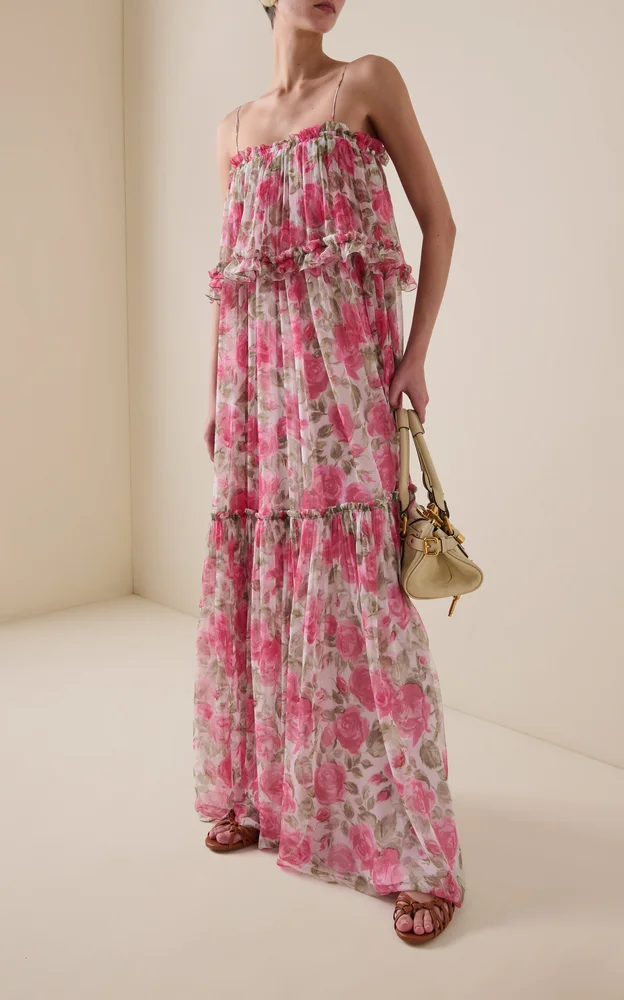 Floral-Print Silk Maxi Dress