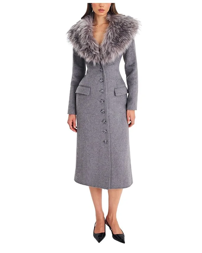 Faye Wool Blend Coat with Removable Faux Fur Collar