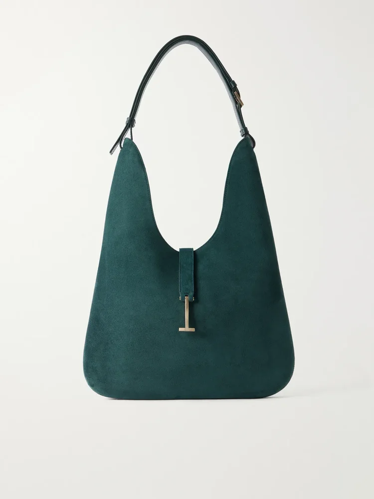 Kara T-embellished medium suede shoulder bag