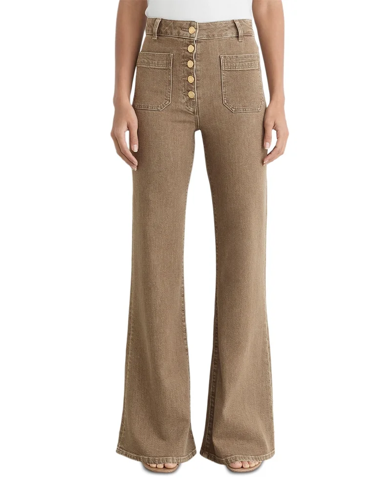 Cali High Rise Flare Leg Jeans in Light Brown