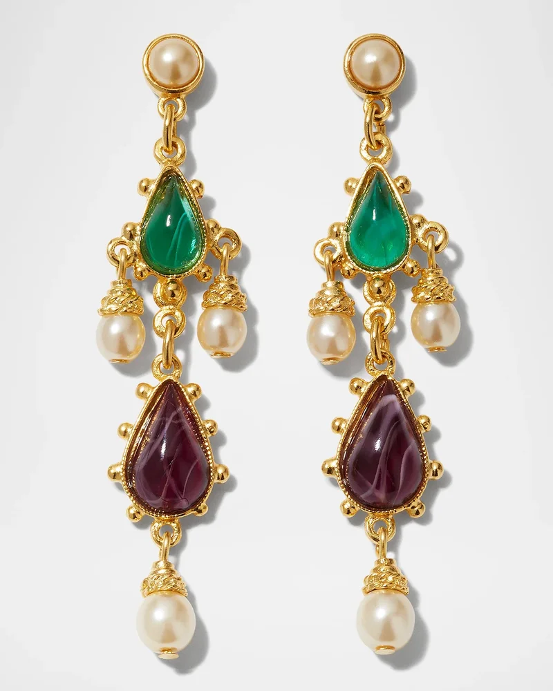 Gold Stone and Pearly Earrings