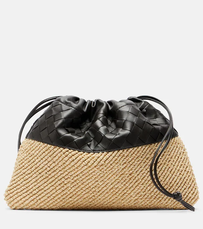 Dustbag Small raffia and leather pouch