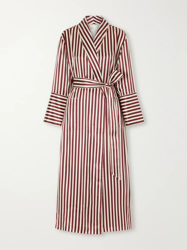 Capability belted striped silk-satin robe