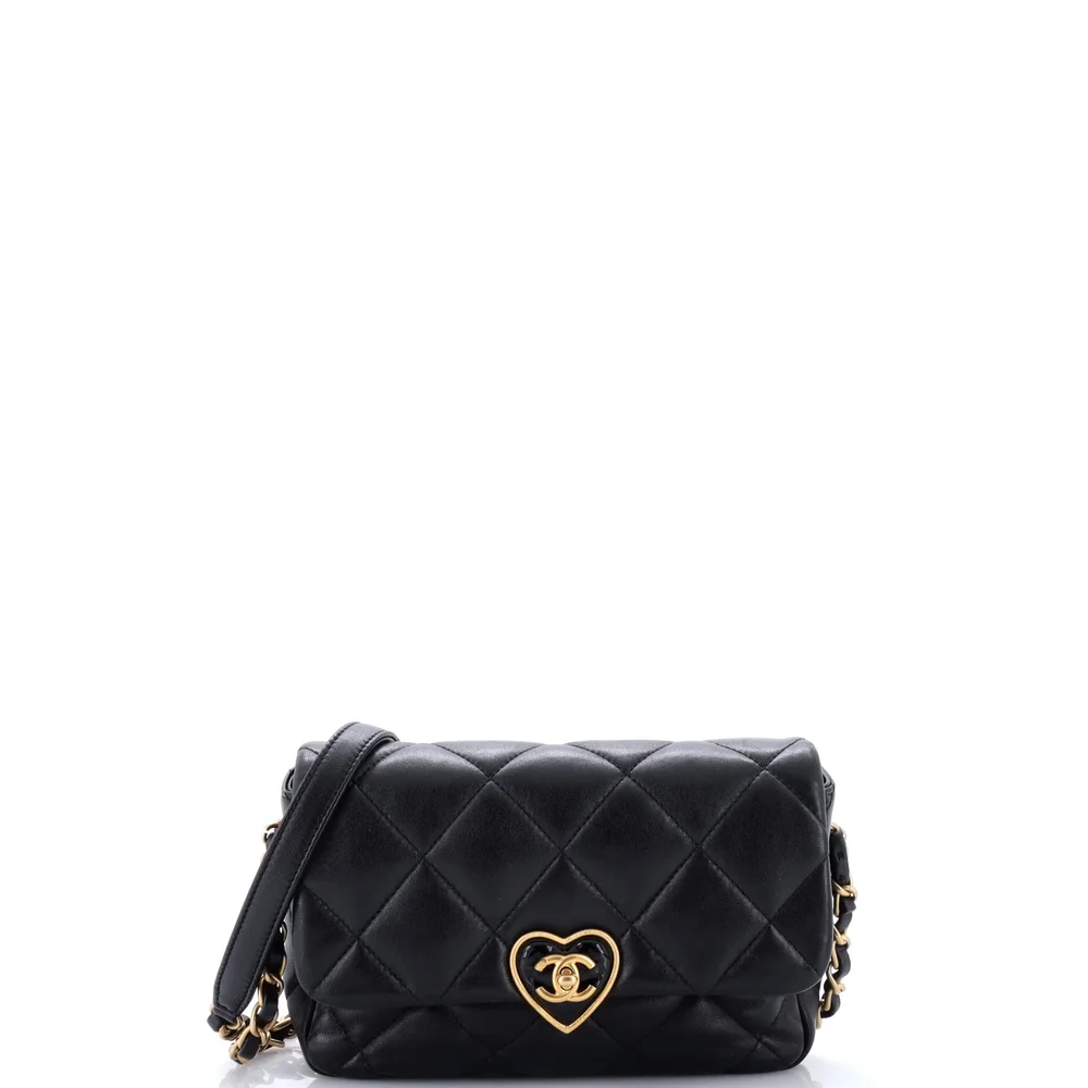 Pre-Owned Chanel Coco Love CC Heart Flap Bag Quilted Lambskin Small