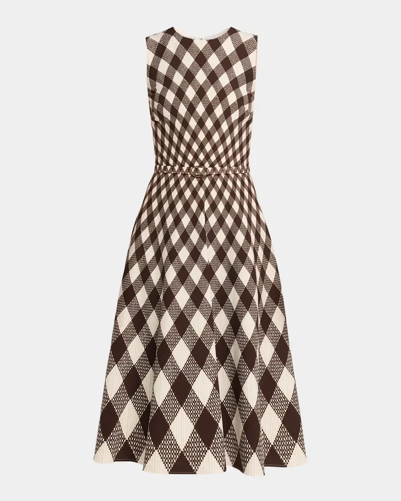 Sleeveless Argyle Wool Belted Midi Dress