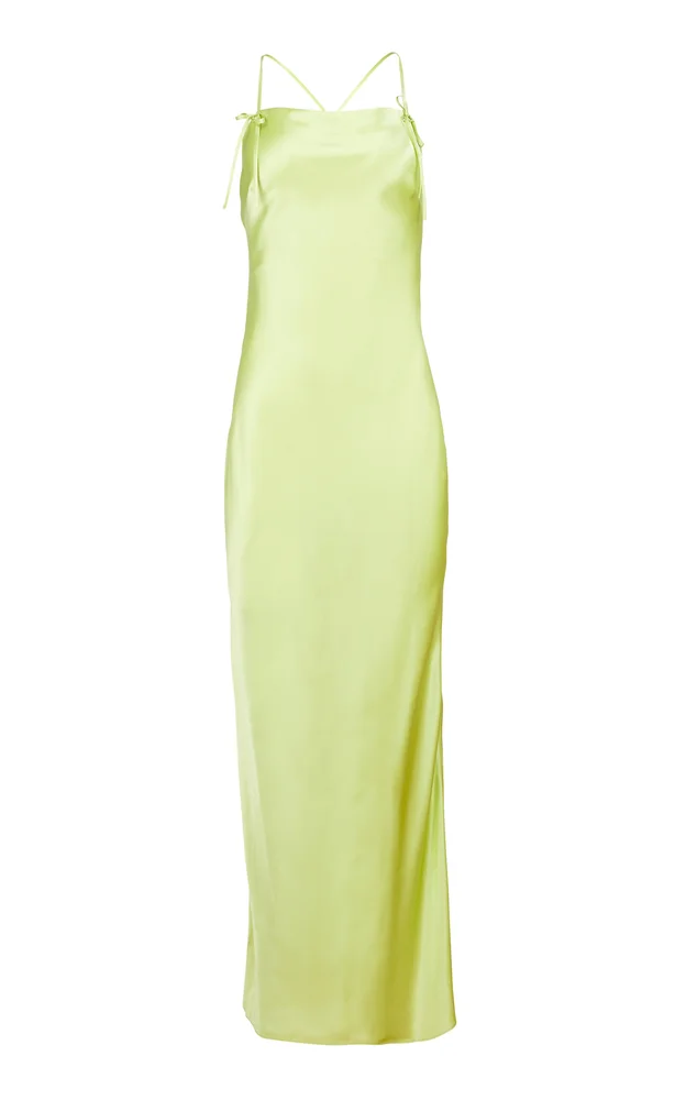 Lace-Trimmed Silk Maxi Slip Dress