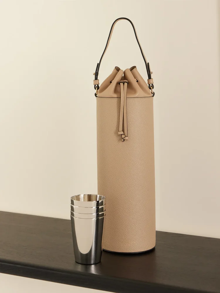 Grained textured-leather wine tote