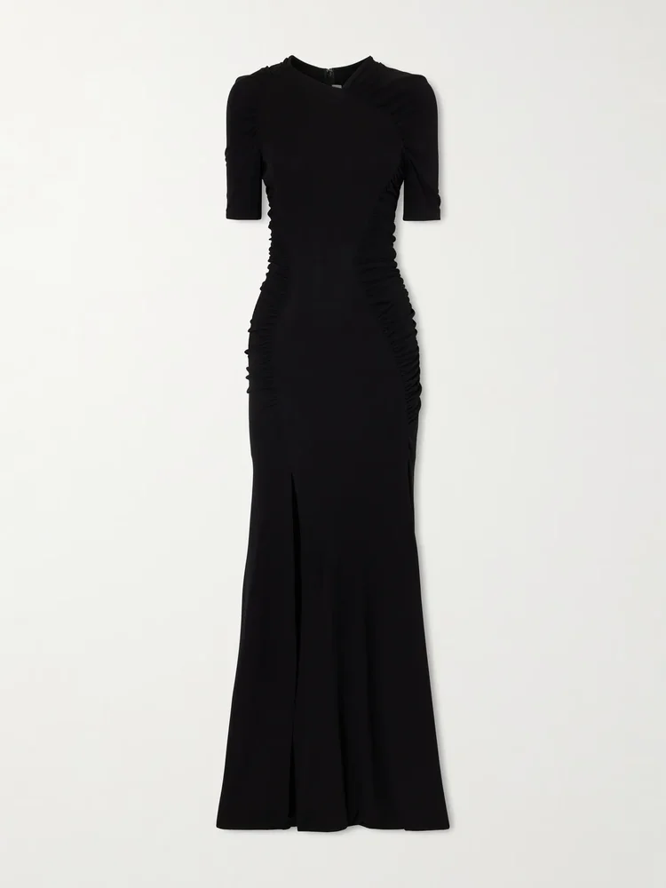 gathered satin gown