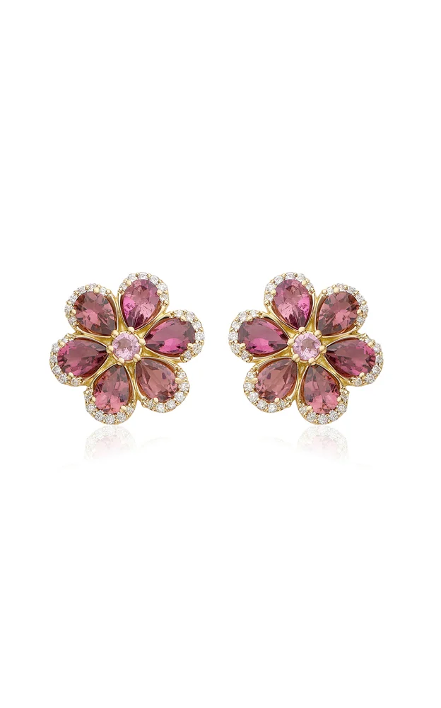 18K Yellow Gold Pink Tourmaline Diamond Earrings
