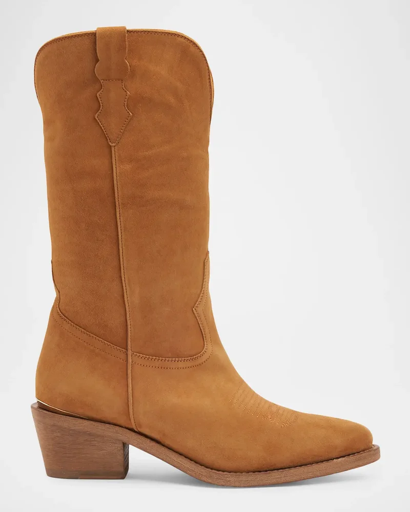 Forest Shearling-Lined Suede Cowboy Boots