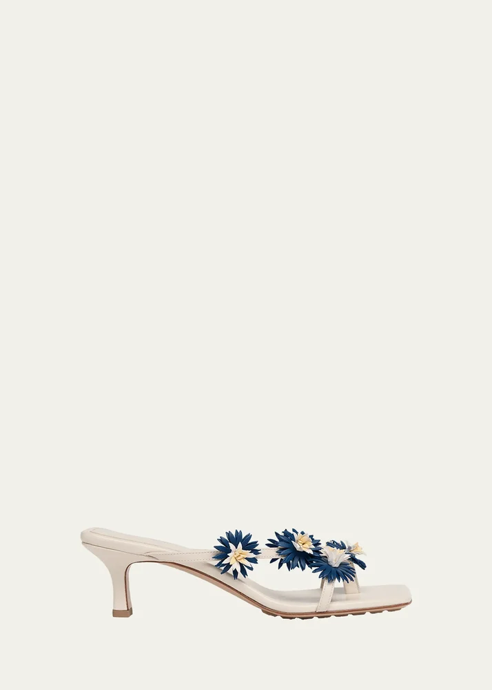 Riva Floral Leather Kitten-Heel Sandals