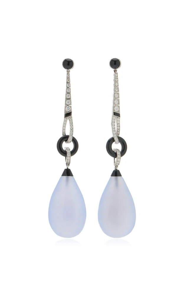 Platinum Onyx Diamond And Chalcedony Briolette Earrings
