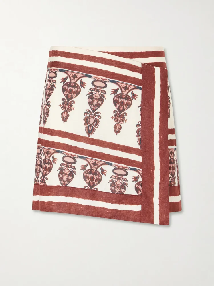 printed linen mini wrap skirt
