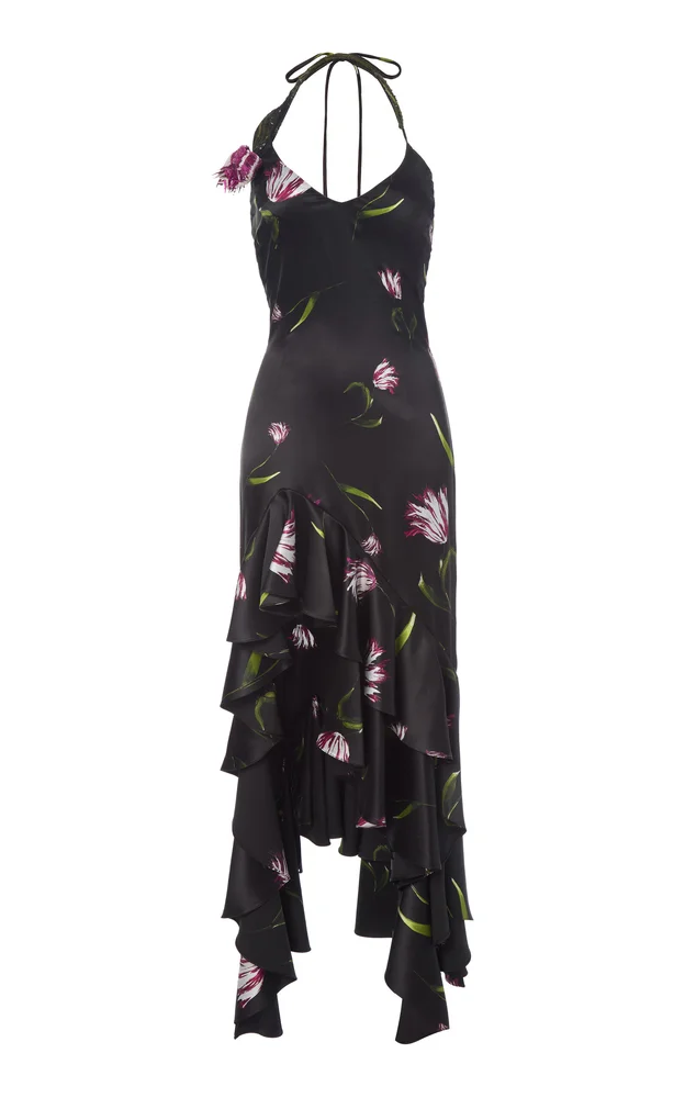 Ruffled Hem Silk Mini Dress