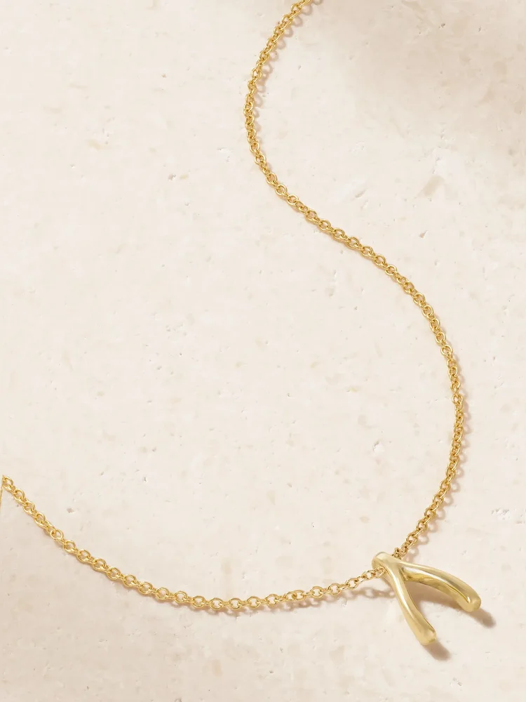 Mini Wishbone 18-karat gold necklace