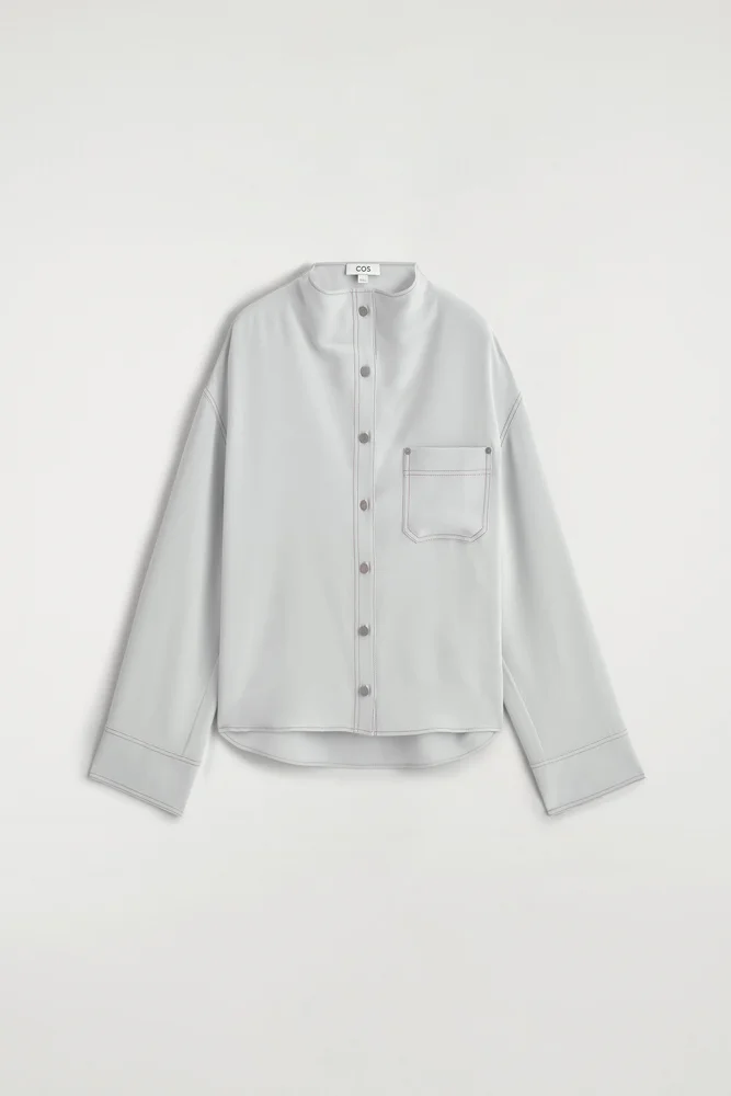 Denim-effect Silk Mock-neck Shirt