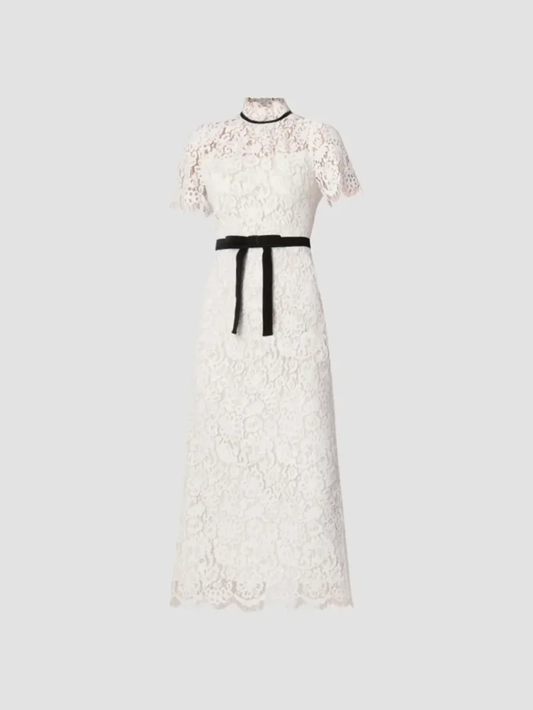 Elyse Lace Velve Ribbon Midi Dress