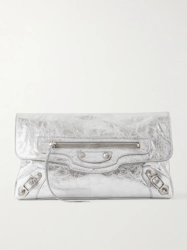 Balenciaga Le City crinkled-leather clutch