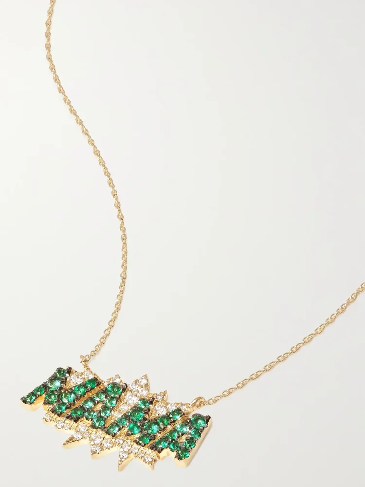 Mama 18-karat gold, emerald and diamond necklace