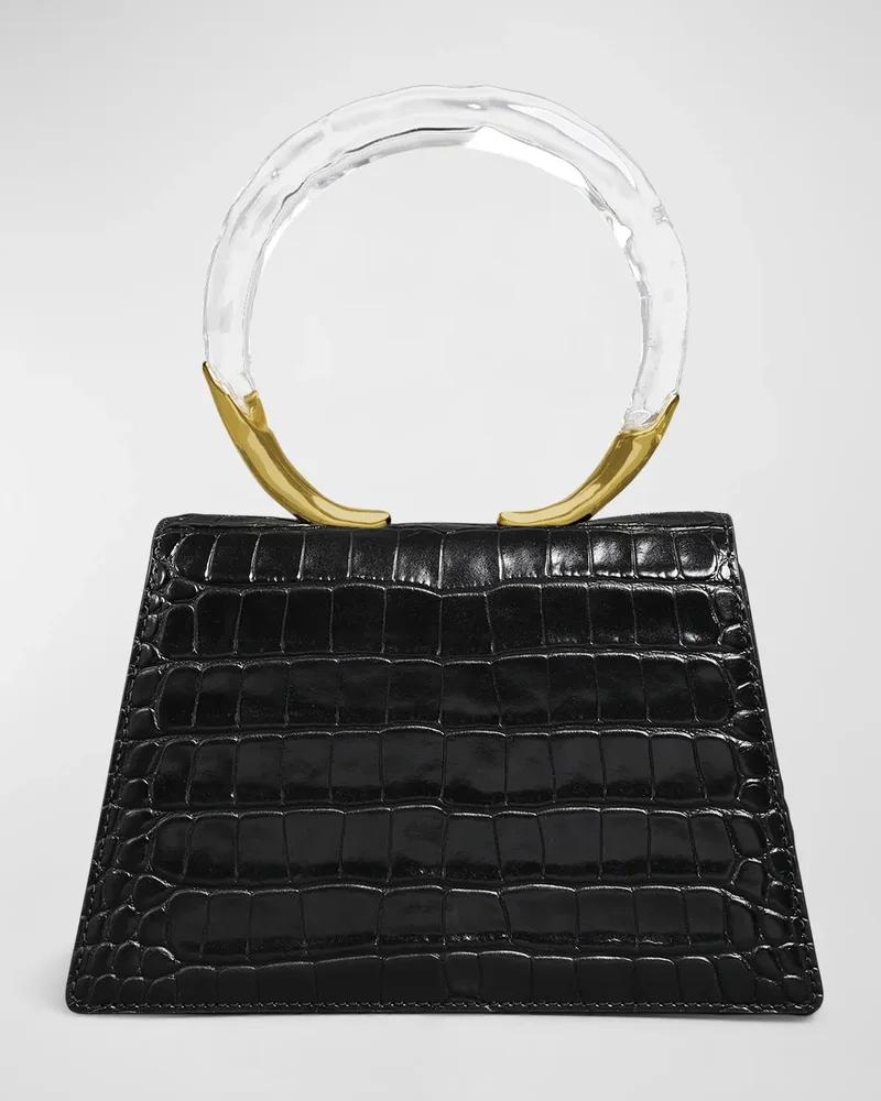 Lucite Quad Croc-Embossed Top-Handle Bag