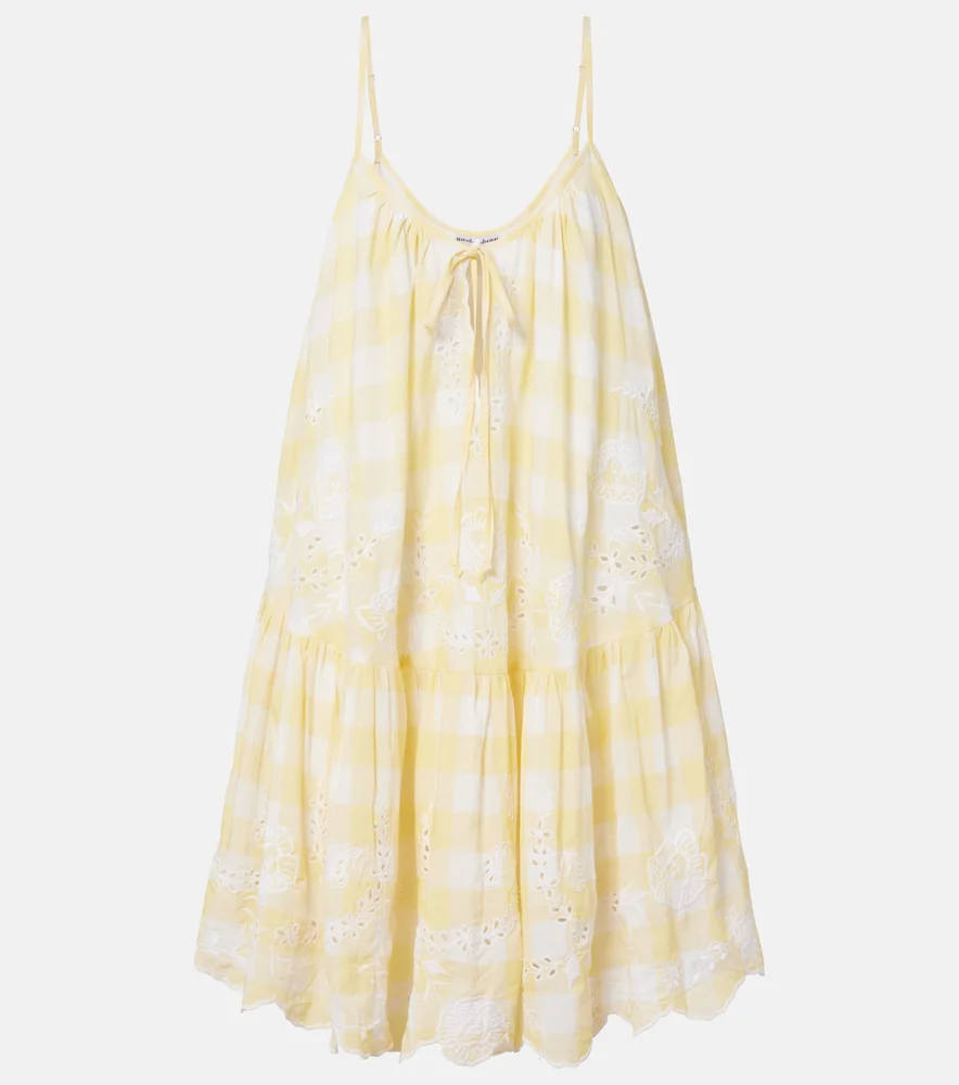 Embroidered checked cotton minidress