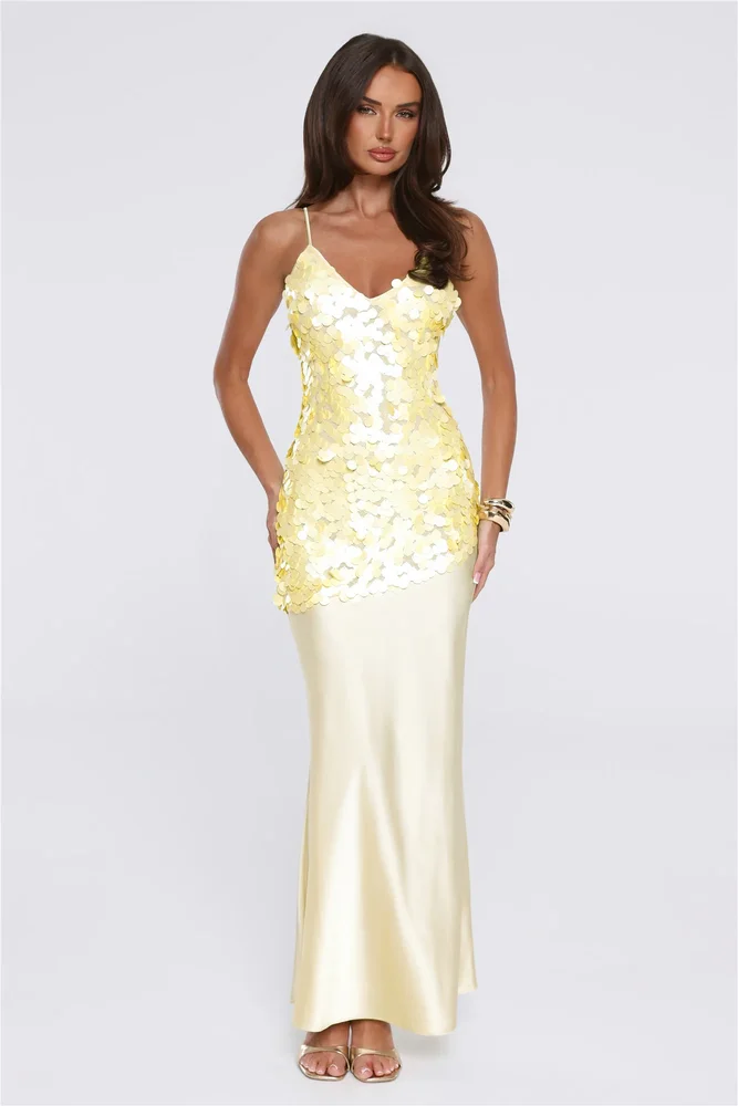 Shimmer Glow Sequin Maxi Dress Yellow