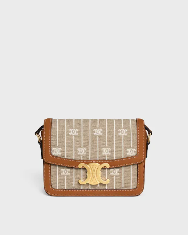 Teen Triomphe Bag in Textile with Triomphe All Over and Calfskin - Noisette / Blanc