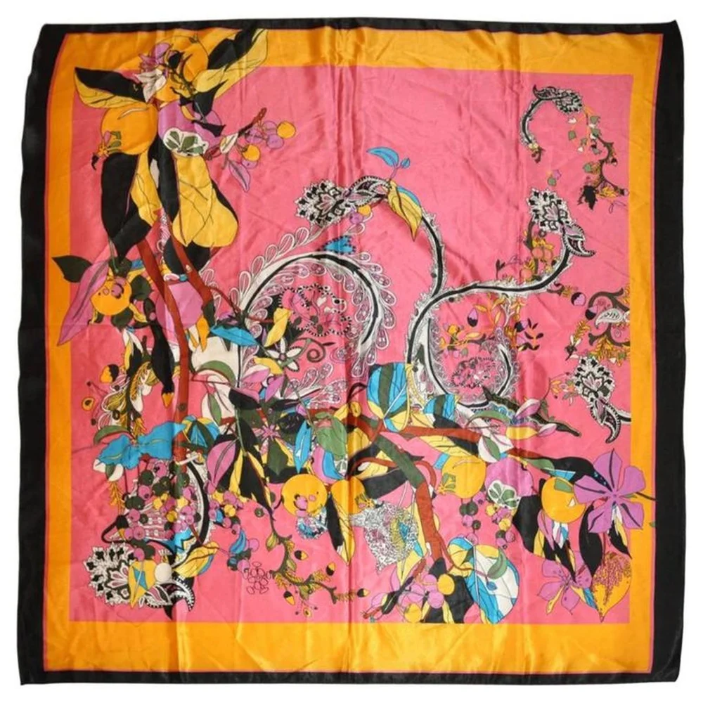 Wonderfully Whimsical Large Multi-Color Silk Crepe de Chine Scarf