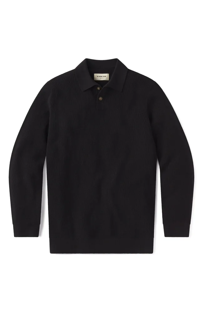 Robles Long Sleeve Waffle Cotton Polo Sweater