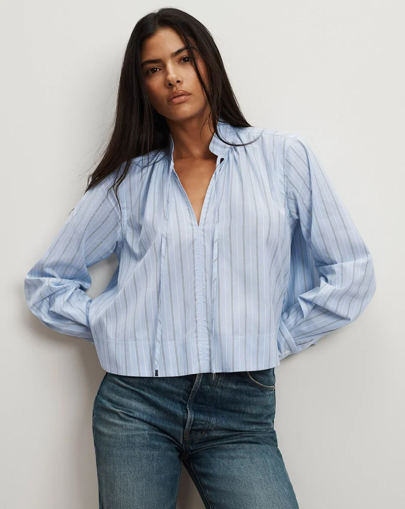 Veronica Beard Kaits Striped Blouse in Ice Blue Multi