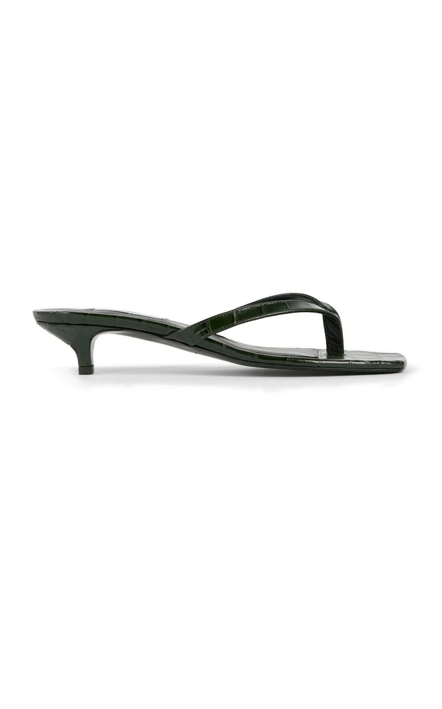 Croc-Embossed Leather Flip-Flop Sandals