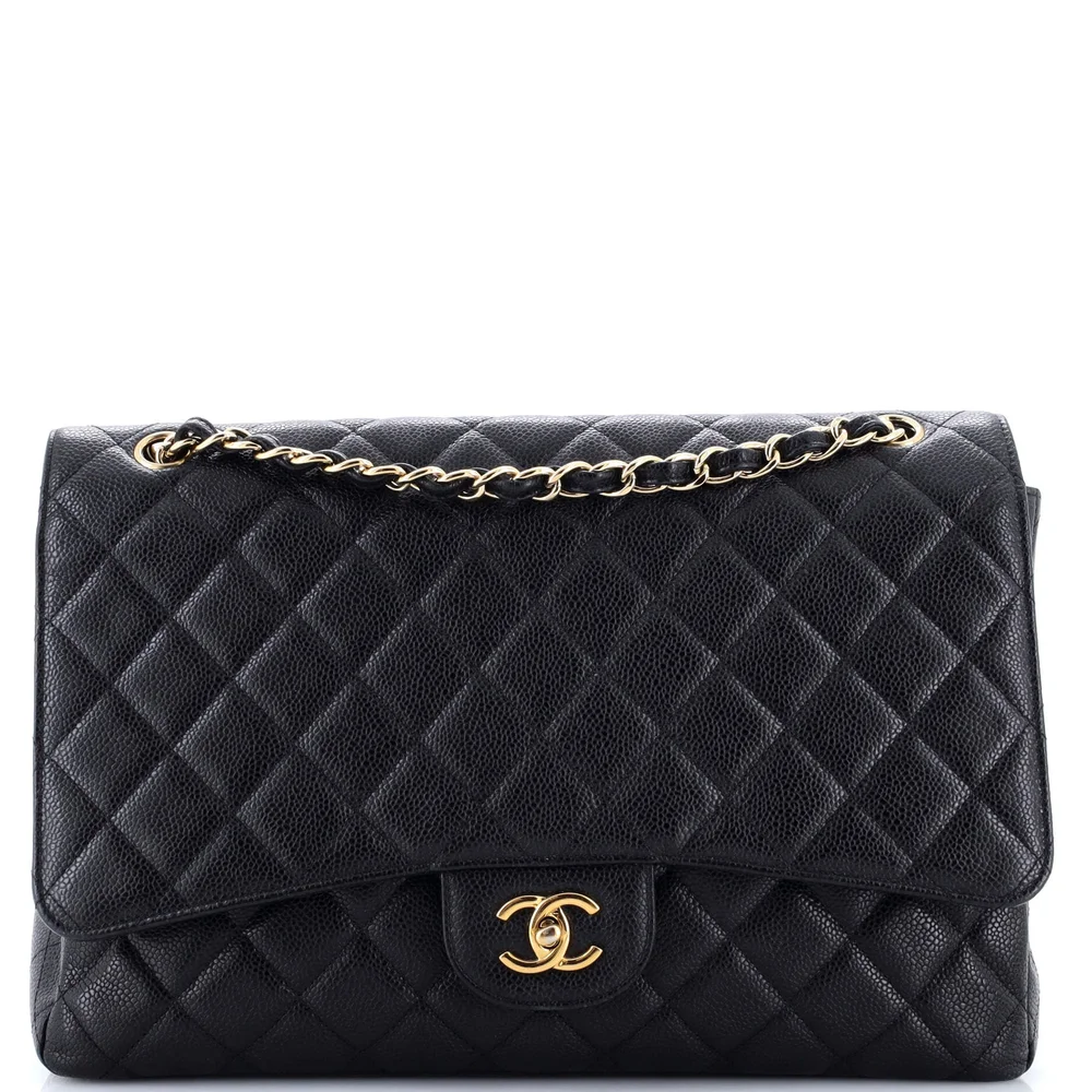 Pre-Owned Vintage Classic Double Flap Bag Quilted Caviar Maxi