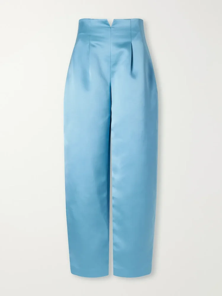 Edlyn pleated duchess-satin mid-rise barrel-leg pants