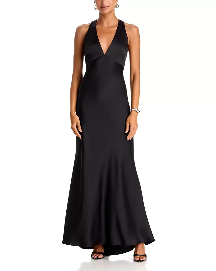 Satin V Neck Long Dress