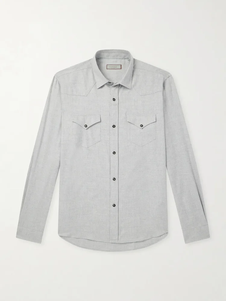 Lyocell and Cotton-Blend Herringbone Shirt