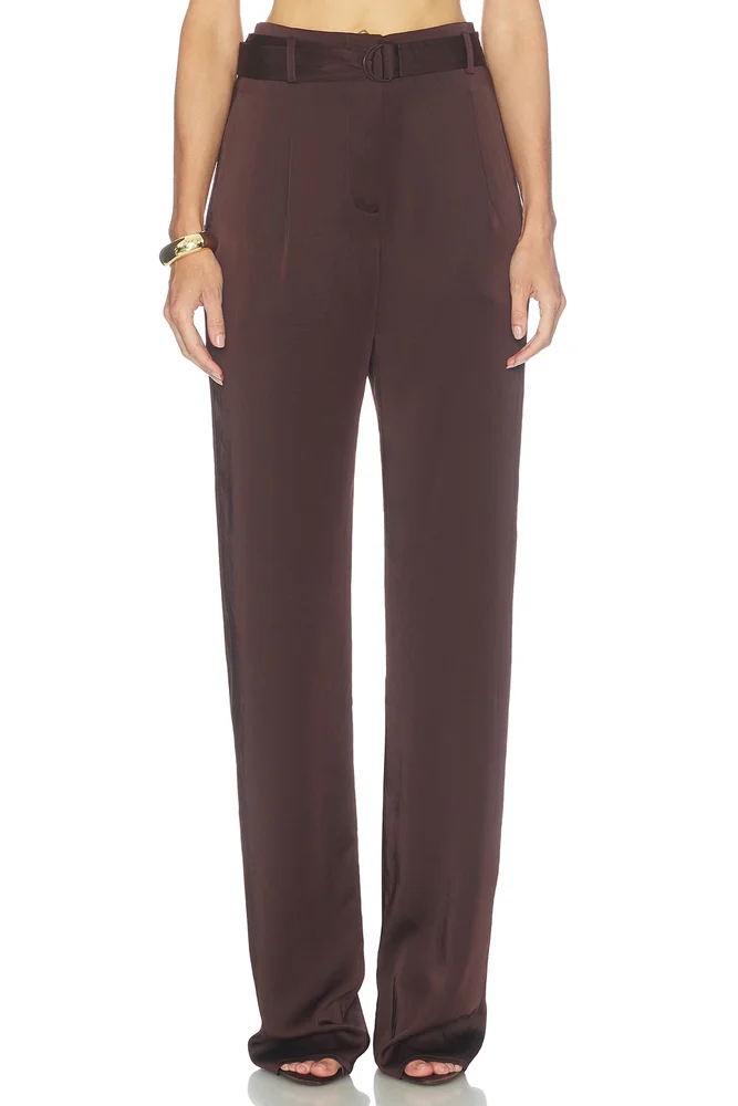 Lightweight Satin High Waisted Belted Pant
