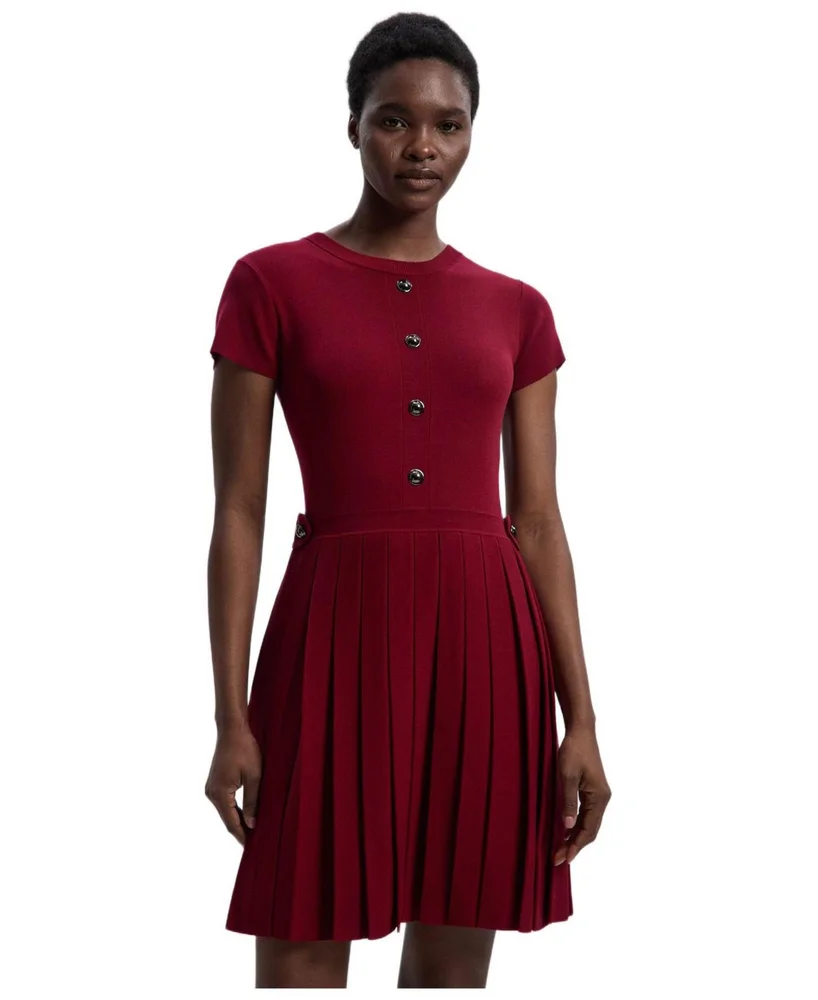 Viscose Tab Pleated Knit Mini Dress