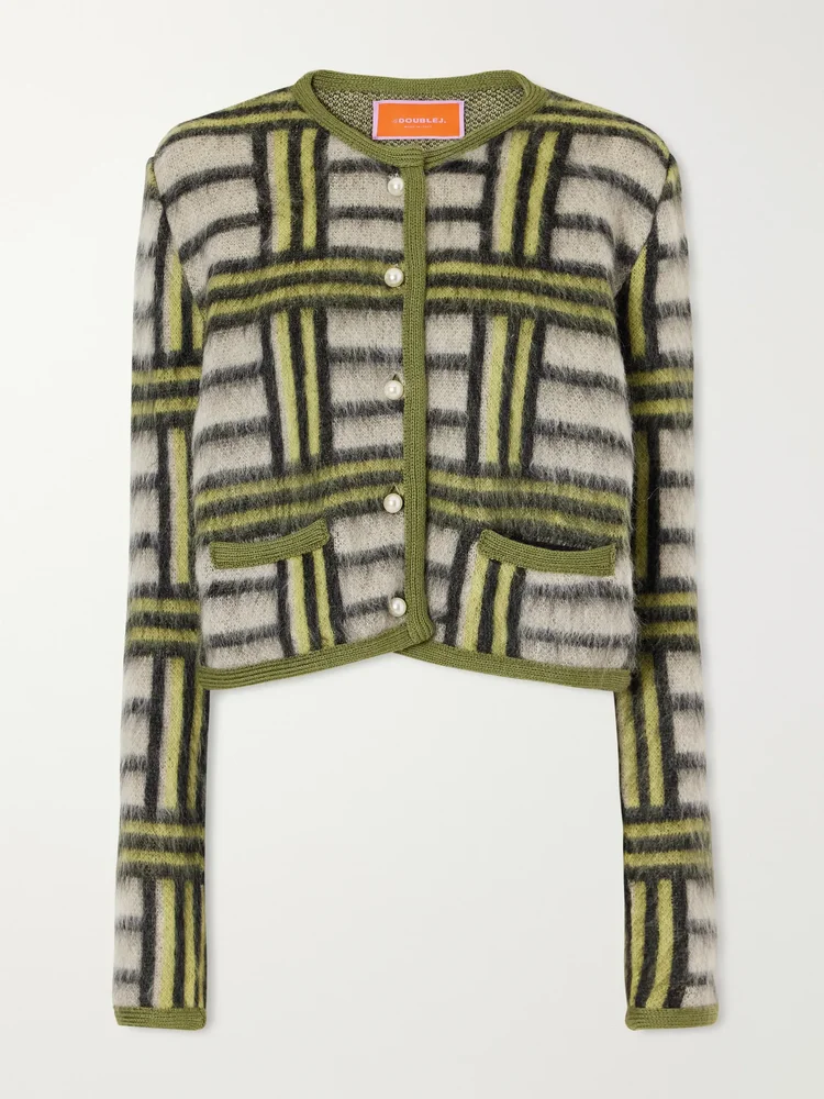 Check wool-blend cardigan
