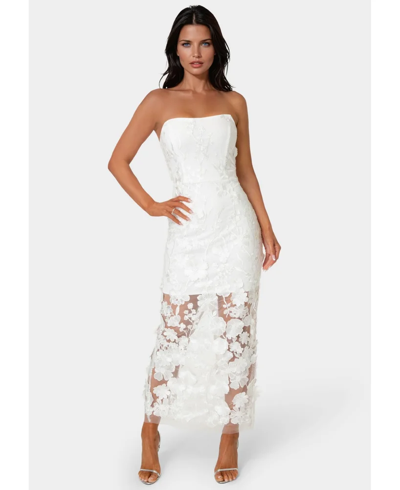 Strapless 3D Lace Column Dress