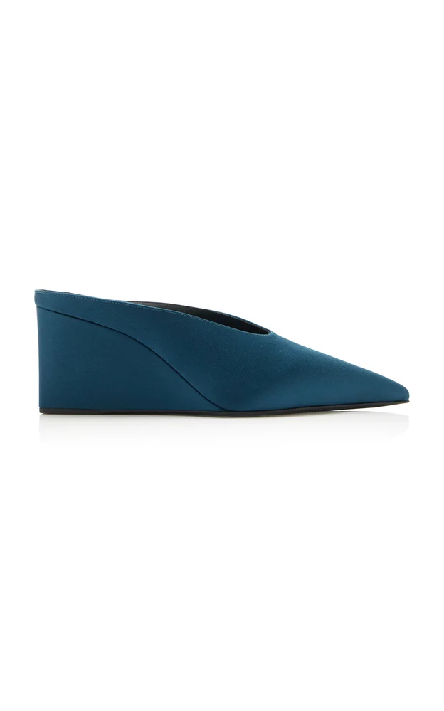 Cube Satin Wedge Mules