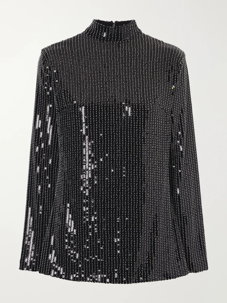Studded sequin-trimmed jersey blouse