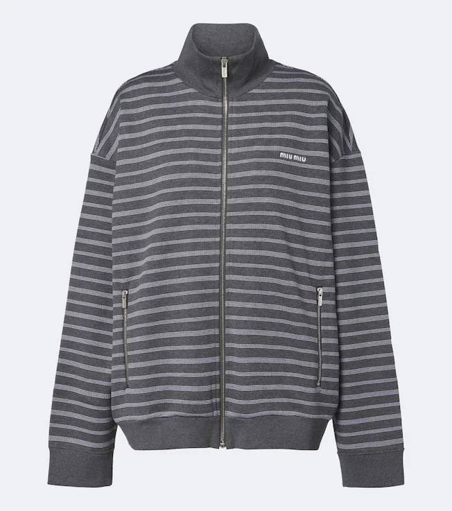 Striped cotton zip-up sweatshirt