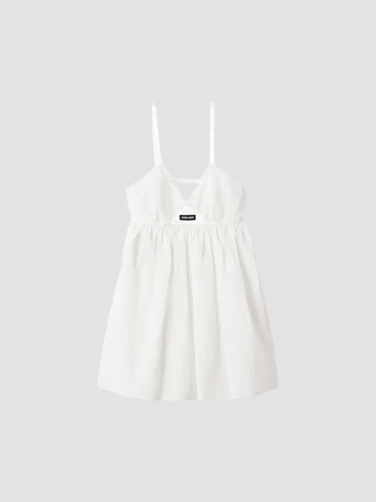Slubbed Poplin and Eyelet Lace Mini-Dress