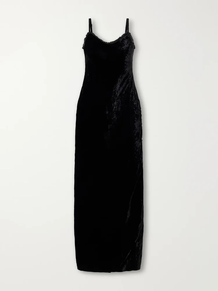 Athens tulle-trimmed velvet maxi dress