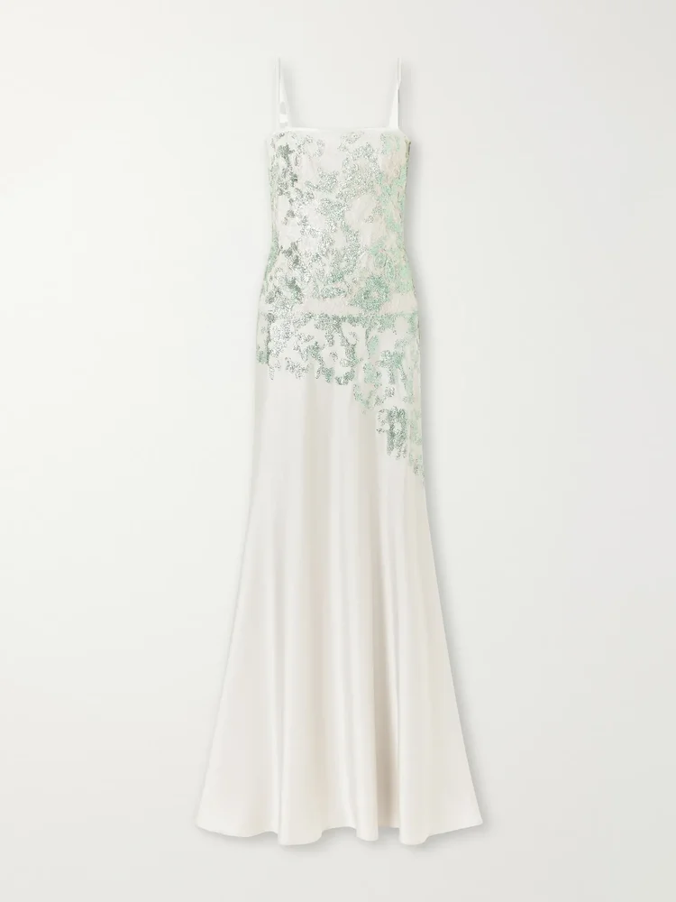 Jennan sequin-embroidered satin gown