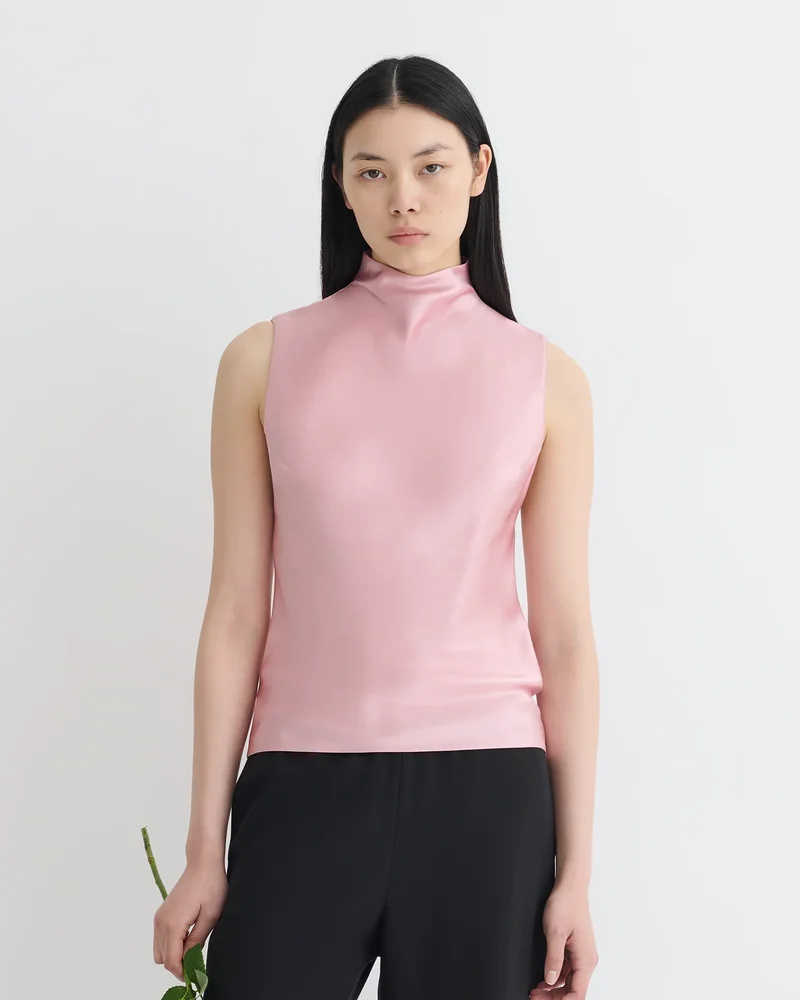 Colson - Slip Satin Turtleneck Top - Pink